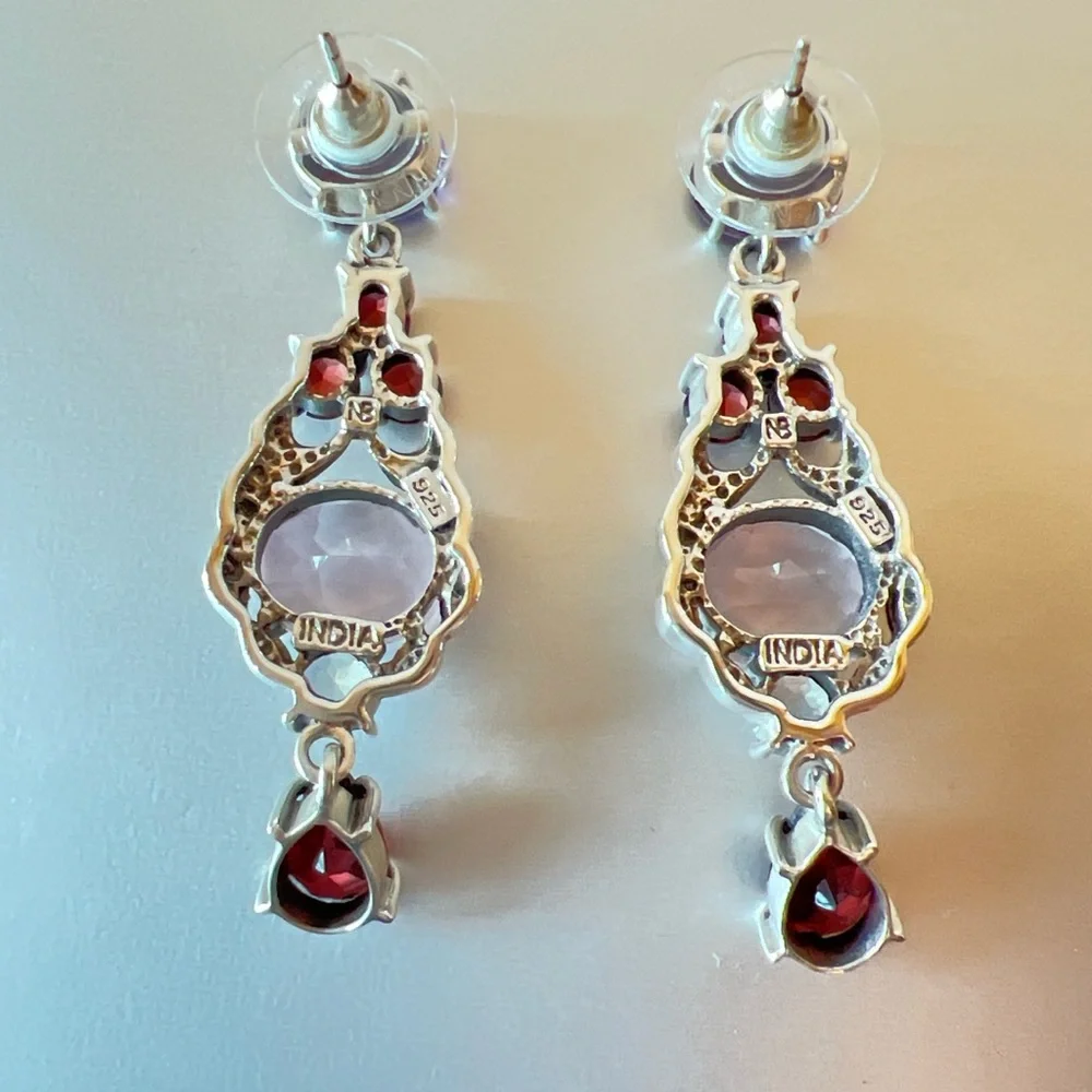 🌟NICKY BUTLER 925 Sterling Silver Rose Quartz Garnet Moonstone Drop Earr… - Picture 8 of 11